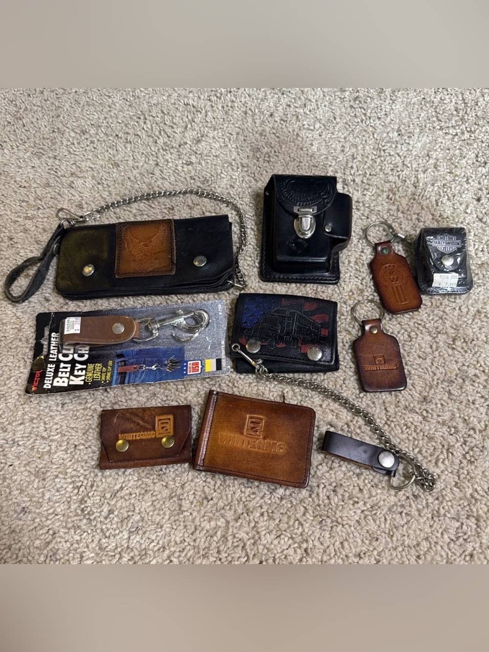 Vintage Harley Davidson & White GMC Leather Wallets Keychains Biker